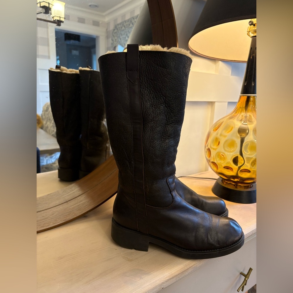 Santana Black Leather Shearling-Lined Boots Size 10